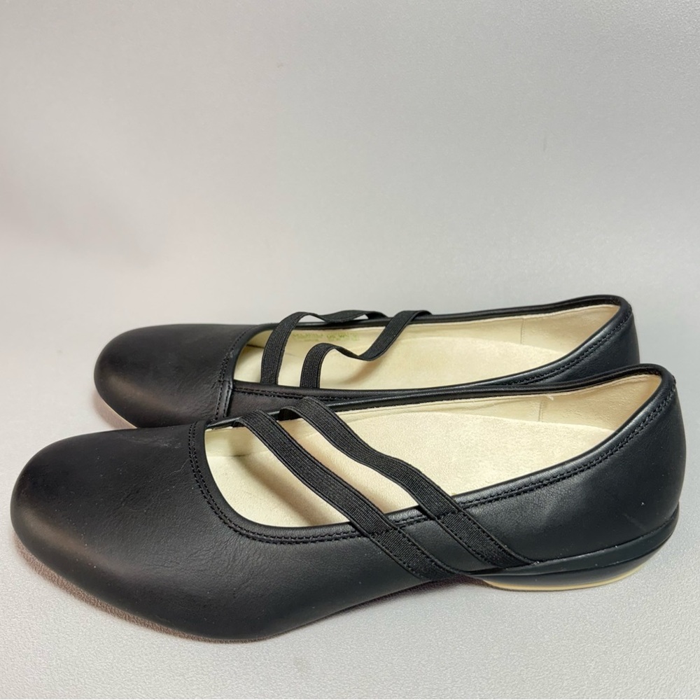KURU Bella Black Leather Elastic Strap Mary Jane Ballet Flats - Picture 2 of 12